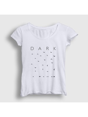 Presmono Kadın Beyaz Birds Dark T-Shirt