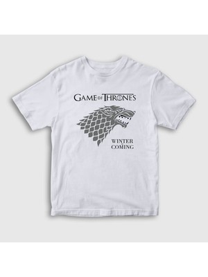 Presmono Unisex Çocuk Beyaz Stark Game Of Thrones T-Shirt