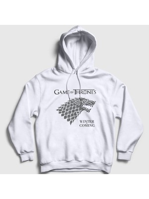 Presmono Unisex Beyaz Stark Game Of Thrones Kapüşonlu Sweatshirt