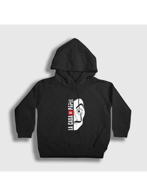 Presmono Unisex Çocuk Siyah Mask V2 La Casa De Papel Kapüşonlu Sweatshirt