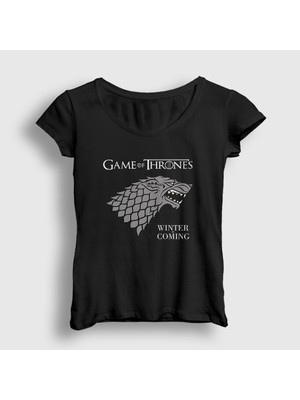 Presmono Kadın Siyah Stark Game Of Thrones T-Shirt