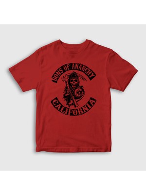 Presmono Unisex Çocuk Kırmızı California Sons Of Anarchy T-Shirt