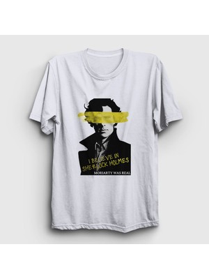 Presmono Unisex Beyaz Believe Sherlock Holmes T-Shirt