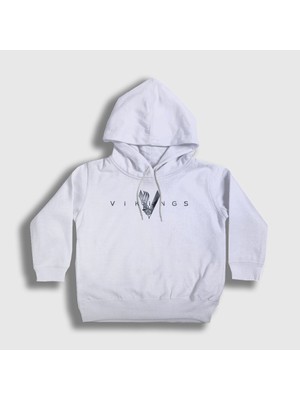Presmono Unisex Çocuk Beyaz Logo V2 Vikings Kapüşonlu Sweatshirt