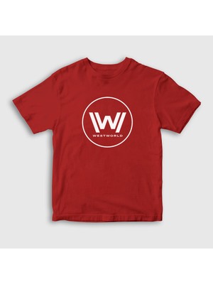 Presmono Unisex Çocuk Kırmızı Logo Westworld T-Shirt
