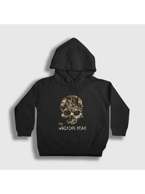 Presmono Unisex Çocuk Siyah Skull The Walking Dead Kapüşonlu Sweatshirt