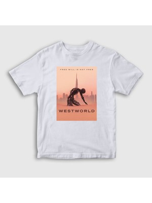 Presmono Unisex Çocuk Beyaz Free Will Westworld T-Shirt