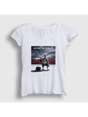 Presmono Kadın Beyaz Cover Westworld T-Shirt