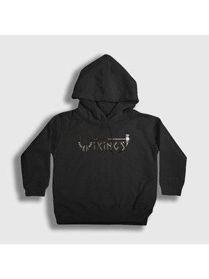 Presmono Unisex Çocuk Siyah Helmet Vikings Kapüşonlu Sweatshirt