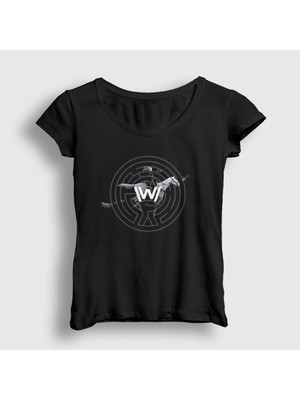 Presmono Kadın Siyah Rider Westworld T-Shirt