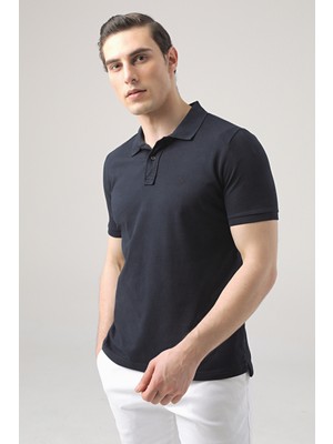 D'S Damat Regular Fit Lacivert Pike Dokulu %100 Pamuk Polo Yaka T-Shirt 6HC140ORT2009