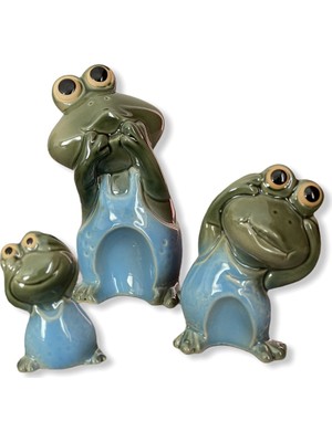 Rakun Home 3'lü Seramik Kurbağa Biblo