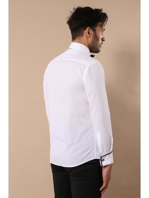 Wessi Erkek Slim Fit Pileli Manşetli Damatlık Pamuk Gömlek