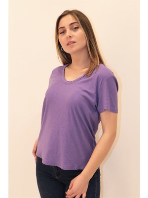 Rich Kadın Organik V Yaka T-shirt %100 Pamuk Tişört