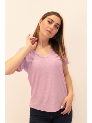 Rich Kadın Organik V Yaka T-shirt %100 Pamuk Tişört