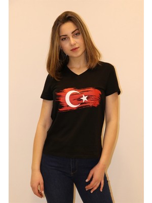 Rich Kadın V Yaka T-shirt %100 Pamuk Tişört
