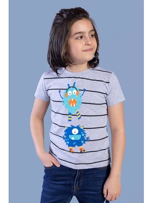 Toontoy Kids Toontoy Erkek Çocuk Çizgili Canavar Baskılı Tişört