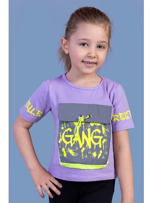 Toontoy Kids Toontoy Kız Çocuk Cebi Reflektör Detaylı Baskılı Tişört