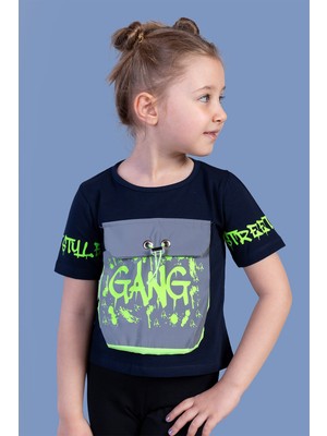 Toontoy Kids Toontoy Kız Çocuk Cebi Reflektör Detaylı Baskılı Tişört