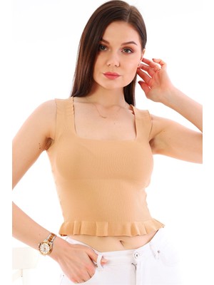 Z2005 Dewberry Kadın Krop Bluz-Vizon