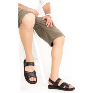 Deri Anatomik Taban Erkek Sandalet KML.119 - Siyah - 40