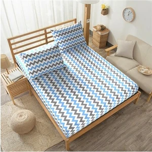 Ranforce Kumaş Lastikli Battal Boy Çarşaf Takımı 180x200 Mavi Zikzak Desenli