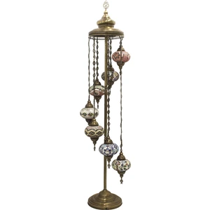 Karalp Mozaik Oturma Odası, Salon, Bahçe, Kafe, Teras Için Ayaklı Mozaik Köşe Lambası, 7'li Lambader