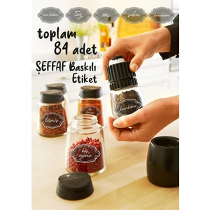 Şeffaf Baskılı Kavanoz Etiketi-Baharatlık Sticker-Özel Kesim 84 Parça