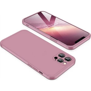 Case 4U Apple iPhone 12 Pro Max Kılıf 3 Parçalı Tam Koruma Sert Mika Ays Kapak Rose Gold