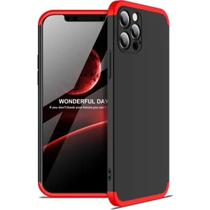 Case 4U Apple iPhone 12 Pro Max Kılıf 3 Parçalı Tam Koruma Sert Mika Ays Kapak Siyah Kırmızı
