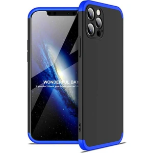 Case 4U Apple iPhone 12 Pro Max Kılıf 3 Parçalı Tam Koruma Sert Mika Ays Kapak Siyah Mavi