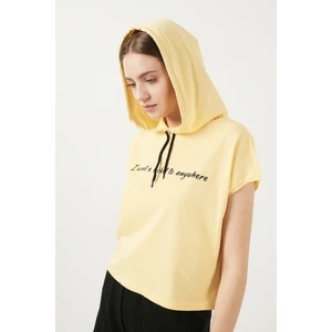Yazı Baskılı Kapüşonlu % 100 Pamuk T Shirt Kadın T Shirt 5411091