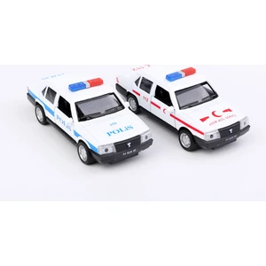 Asya Oyuncak 2'li Metal Sesli ve Işıklı Çek Bırak Kapıları Açılan Polis ve Ambulans Seti