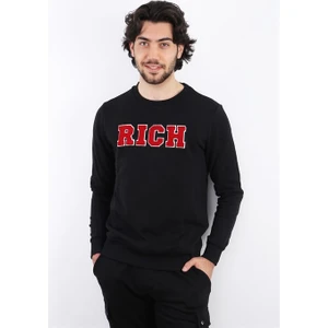 Erkek Süzine Baskılı Siyah Sweatshirt