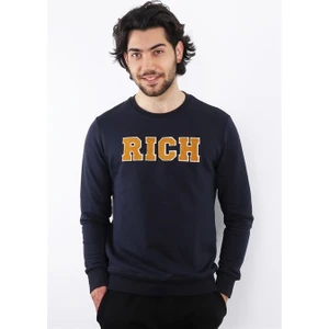 Erkek Süzine Baskılı Lacivert Sweatshirt