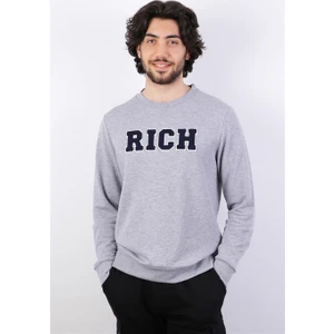 Erkek Süzine Baskılı Gri Melanj Sweatshirt
