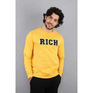 Erkek Süzine Baskılı Hardal Sweatshirt