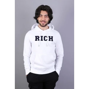 Erkek Süzine Baskılı Kapüşonlu Beyaz Sweatshirt