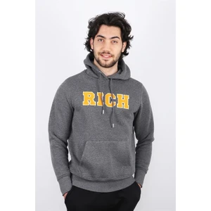 Erkek Süzine Baskılı Kapüşonlu Antrasit Melanj Sweatshirt