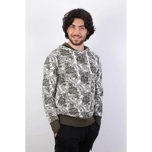 Erkek Kapüşonlu Desenli Haki Sweatshirt