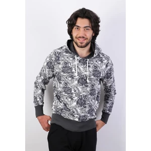 Erkek Kapüşonlu Desenli Füme Sweatshirt