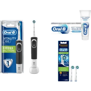 Vitality Cross Action Black Şarjlı Diş Fırçası + Oral-B Crossaction Elektrikli Diş Fırçası Yedek Başlığı 2'li + Oral-B Onarım Orijinal 75 ml