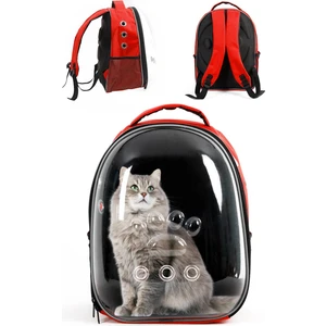 Astronot Şeffaf Kedi ve Köpek Taşıma Çantası  Kırmızı