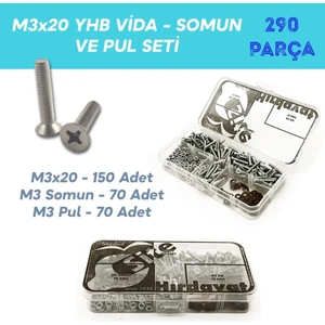 Site Hırdavat M3X20 Yhb Vida Somun ve Pul Seti, 290 Parça