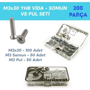 Site Hırdavat M3X30 Yhb Vida Somun ve Pul Seti, 200 Parça