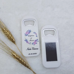 Hayaller Dükkanı 30 Adet Mavi Pembe Çiçek Baskılı Dikey Açacak Magnet 4,5x10,5 Cm Uv Nikah Şekeri Nişan Ği