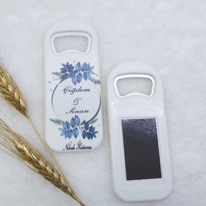 Hayaller Dükkanı 30 Adet Çiçek Mavi Baskılı Dikey Açacak Magnet 4,5x10,5 Cm Uv Nikah Şekeri Nişan Ği