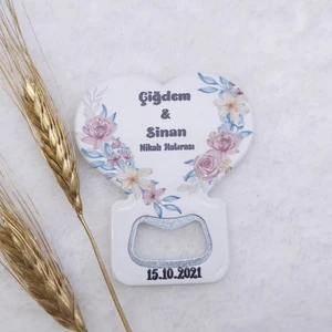 Hayaller Dükkanı 30 Adet Yanları Çiçek Baskılı Kalp Balon Açacak Magnet 7,5x8,5 Cm Uv Nikah Şekeri Nişan Ği