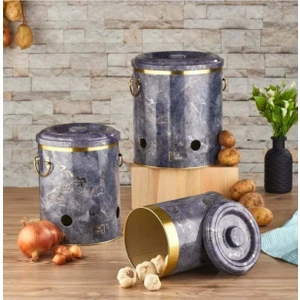 Sinerji Store Mermer Desenli Metal Patates & Soğan ve Sarımsak Seti 3'lü