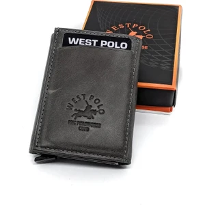 West Polo Westpolo 5550C Crazy Deri Mekanizmalı Kartlık Cüzdan Gri